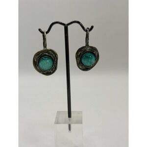 Silver Tone Turquoise-Color Drop Earrings – Southwest Style Statement Jewelry